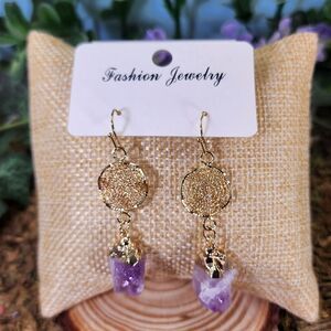18K Gold Plated Amethyst Dreamcatcher Earrings #8
